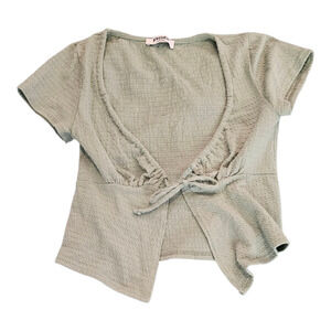 RSQ XS Light Green Tie Front Short Sleeve Top